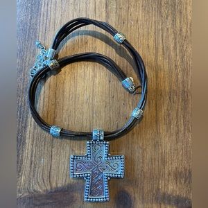 NEW Premier designs necklace leather and silver cross